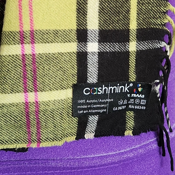 V. FRAAS Cashmink Womens Black and Yellow Plaid Scarf - Picture 6 of 9
